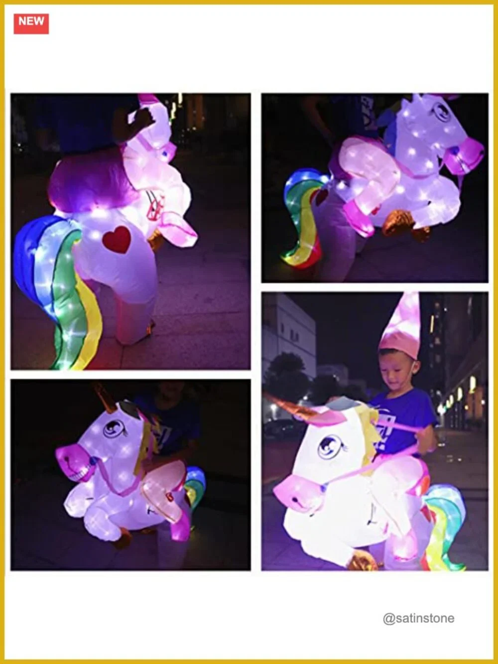 Inflatable Unicorn Costume with LED Light for Kids Halloween Party